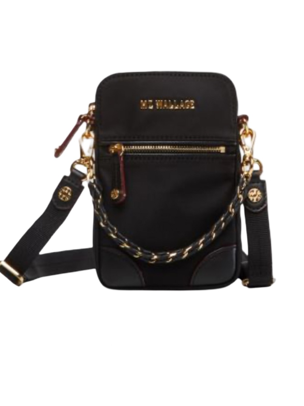 MZ Wallace Micro Tribeca Black Crossbody Gold AccentsChain & Leather Top Handle